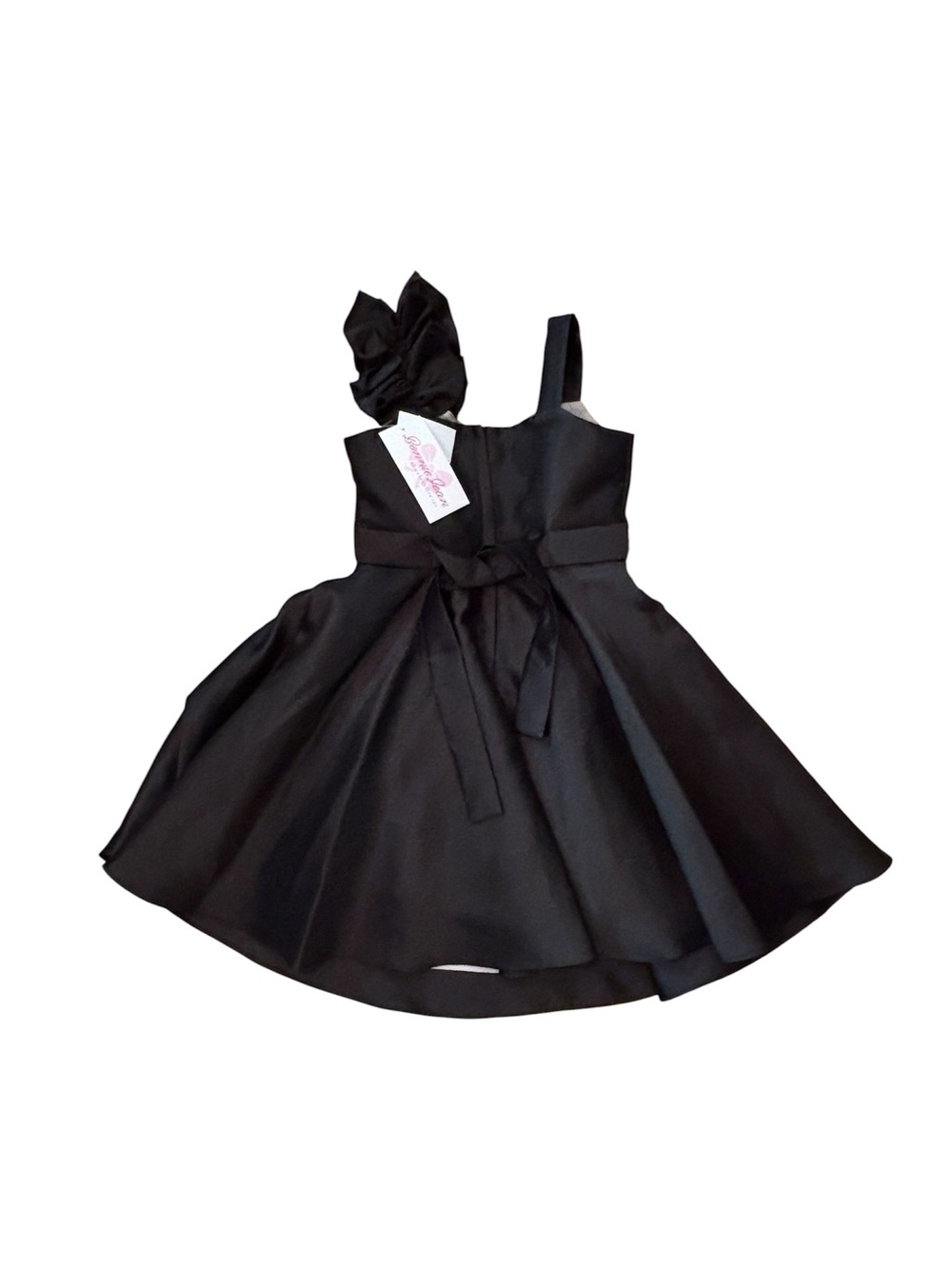 Bonnie Jean Girl’s Mikado Black Party Dress Bow & Sequin Details Swing Skirt - Picture 2 of 5